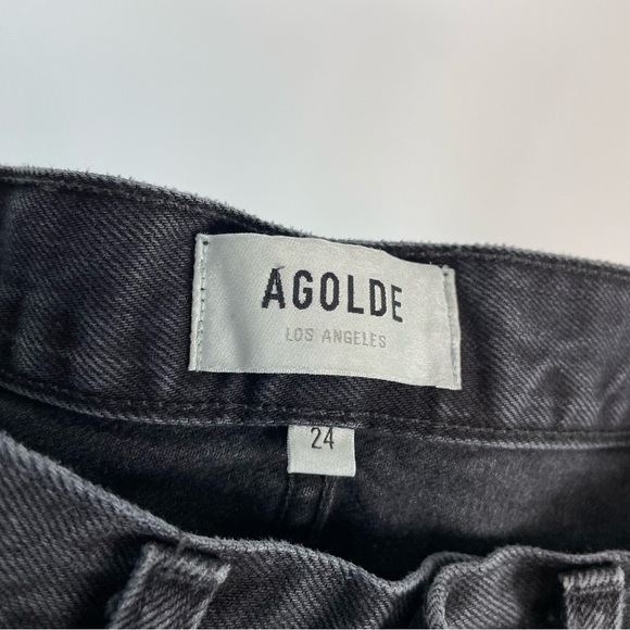 AGOLDE Lana Straight High Rise Button Fly Jeans Black Distressed - Picture 11 of 12